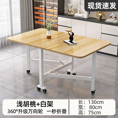 Folding dining table for small household multifunctional folding rock board table rectangular living room movable dining table