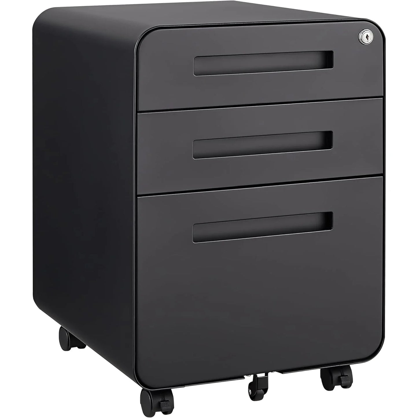 Lockable Secure 3-Drawer Metal File Cabinet Mobile Under Desk Storage on 5 Wheels, Anti-Tilt, for Home Office Organization