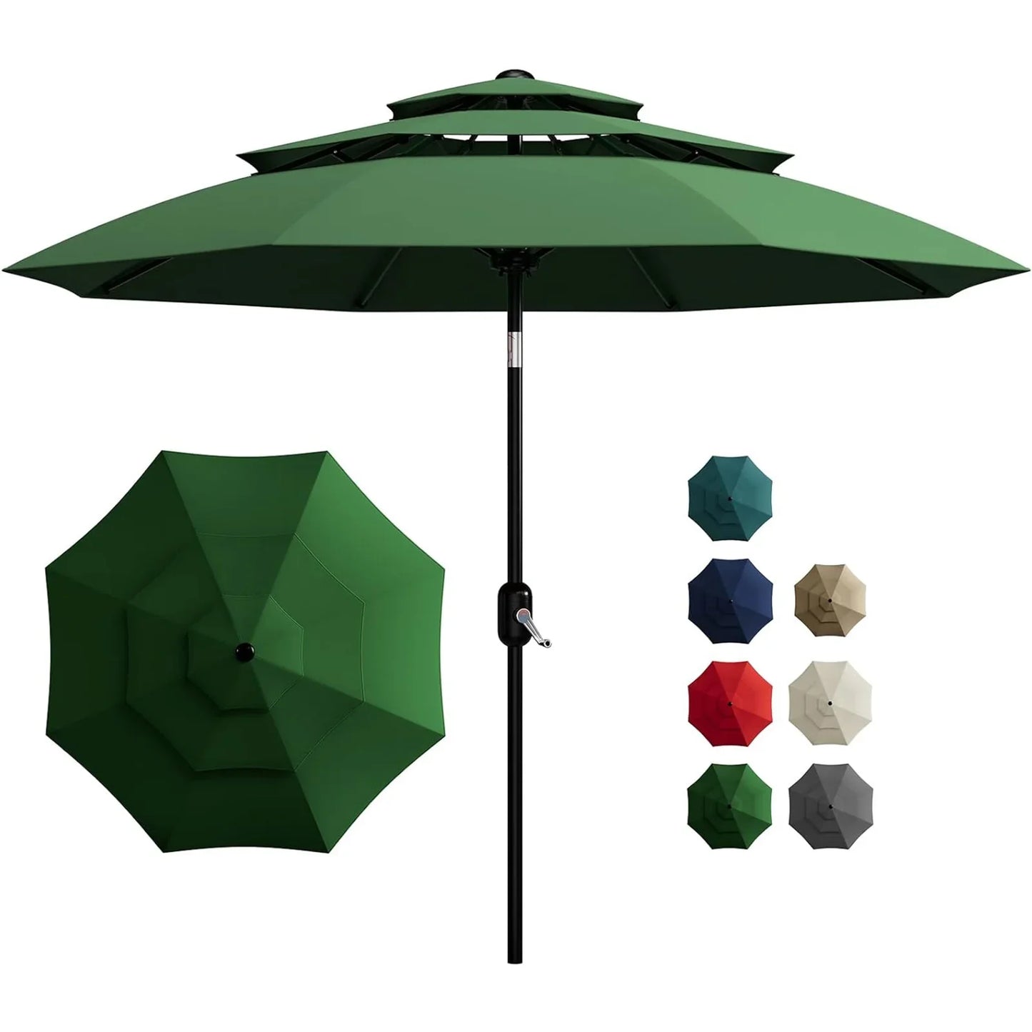 10FT 3-Tier Patio Umbrella Vented Outdoor Table Market Umbrella With Crank & Tilt Sunshade Fade Resistant For Pool Deck Yard