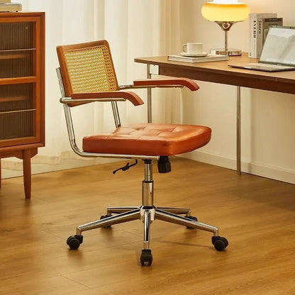 Rattan solid wood office chair Internet celebrity retro rattan chair computer chair home lift swivel chair student study chair
