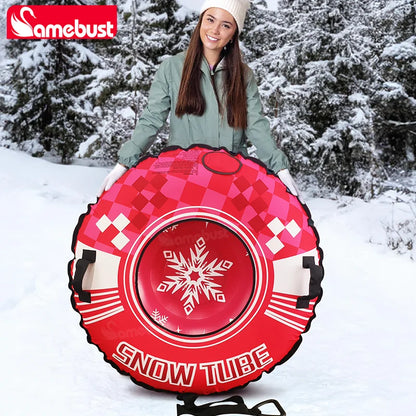 Camebust 47Inch New Inflatable Ski Ring with Oxford Cloth Cover Winter Snow Tube, Rose Red