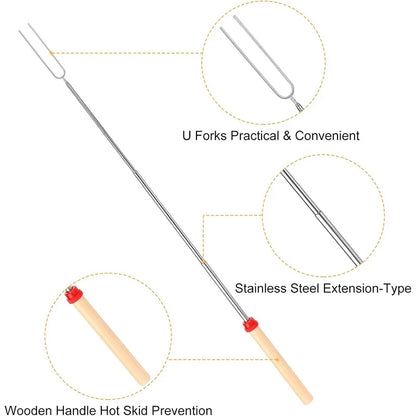 5Pcs Marshmallow Roasting Sticks Extendable 32in Long Metal Barbecue Skewers with Wooden Handle Outdoor Camping Fire Pit Sticks