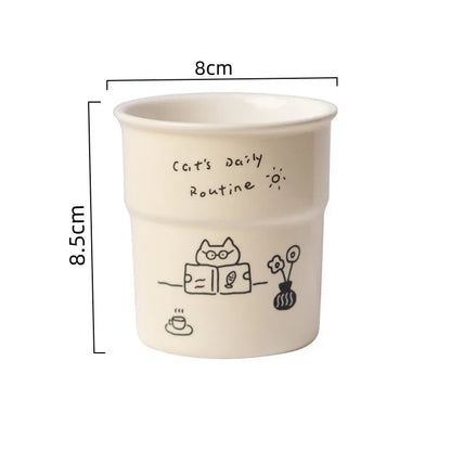 225ml Cat Pattern Coffee Mug Simple Kitten Life Illustration Water Cup Breakfast Milk Cup Home Office Afternoon Tea Cup Gift Mug