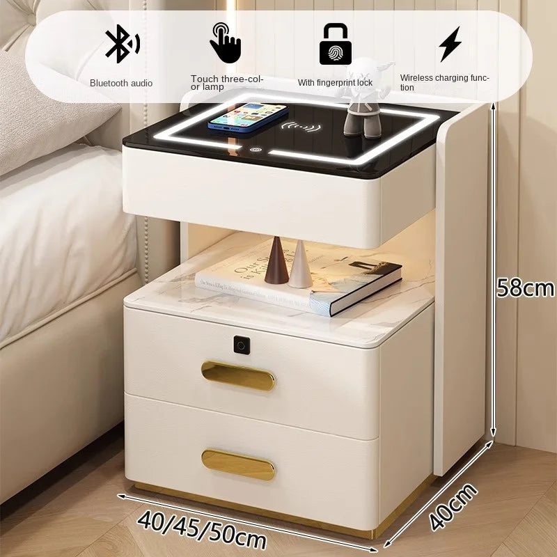 Smart bedside table with sensor light fingerprint lock Bluetooth speaker USB interface wireless charging bedroom bedside table