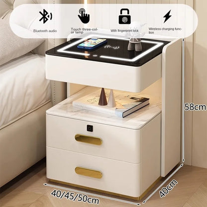 Smart bedside table with sensor light fingerprint lock Bluetooth speaker USB interface wireless charging bedroom bedside table