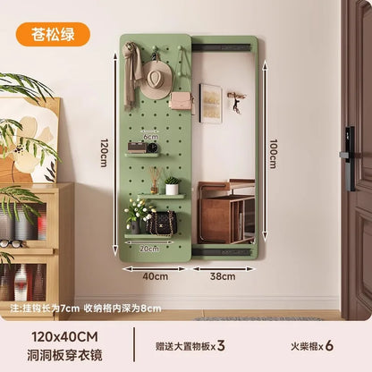 Solid wood perforated board dressing mirror invisible push-pull full body mirror storage wall hanging entrance dressing mirror