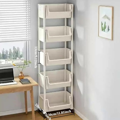 5-tier Storage Rack Storage Cart Bookshelf - Mobile Storage Rack with Wheels for Living Room Bedroom Dormitory Book Storage Rack
