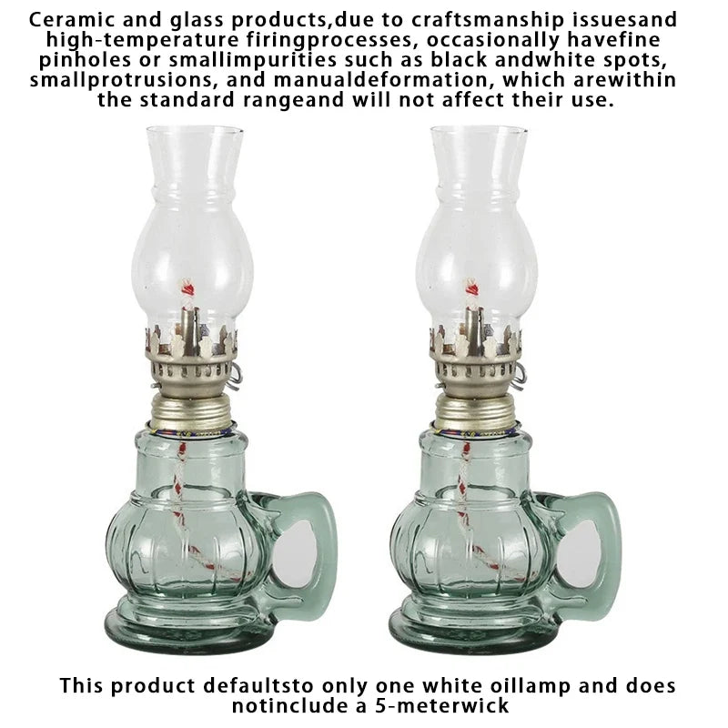 1/2 Pcs Retro Windproof Glass Lamp Mini Kerosene Oil Lamps with Handle for Indoor Use Emergency Lighting Christmas Wedding Decor