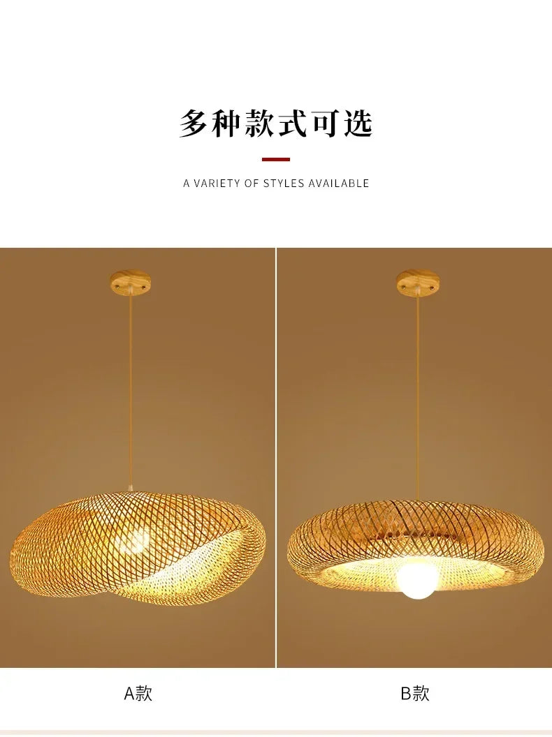 Big Size Hand Knitted Braided Home Living Bed Room Decor Rattan Wicker Bamboo Pendant Light Ceiling Chandelier Hanging Lamp