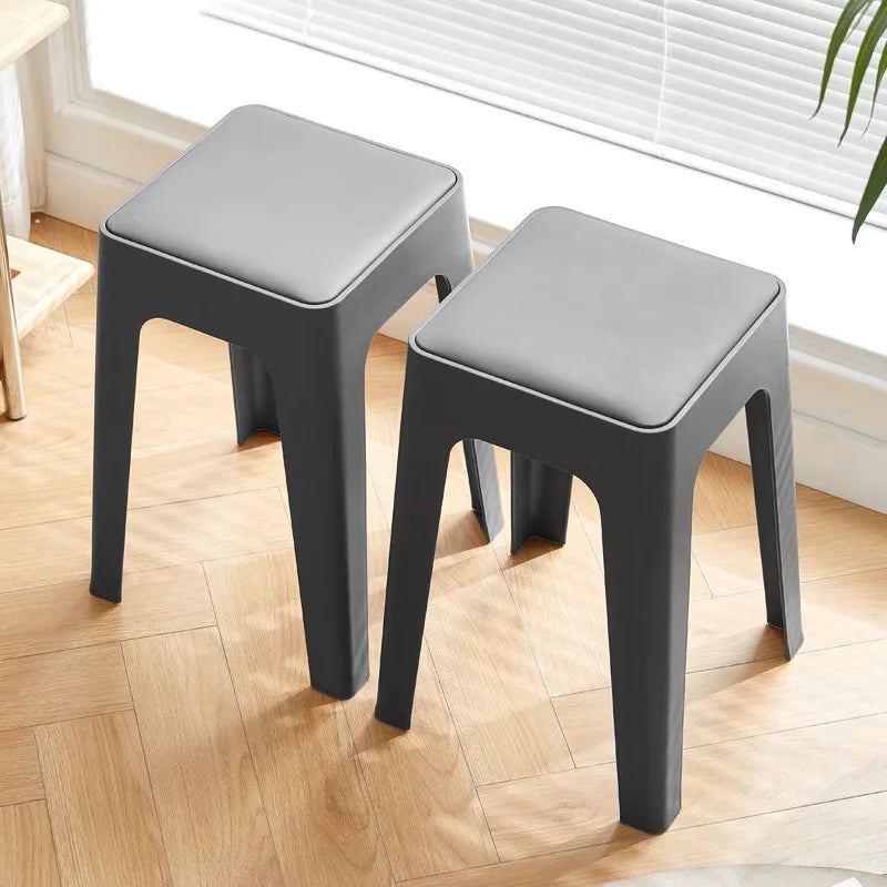 Stacking Stools,PU Leather Square Nesting Four-Legged Stool with Padded Stools Plastic Stackable Stool, Portable Breakfast