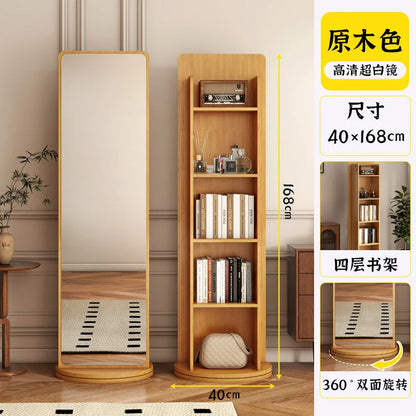 Rotating dressing mirror full body floor mirror home magazine bookshelf rotating storage rack vertical fitting mirror