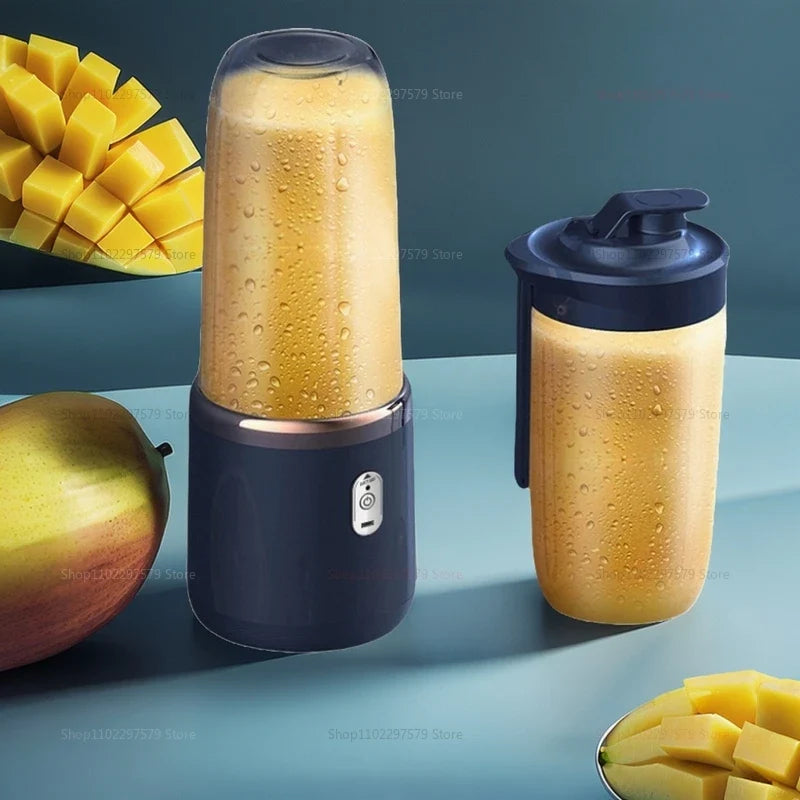 Mini Juice Extractor Portable Dual Cup Fruit Juicer Blender USB Rechargeable Wireless Compact Ice Blender for Travel and Home