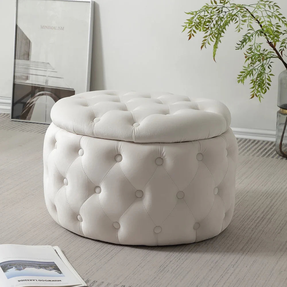 Modern Tufted Velvet Oval Storage Ottoman - Multifunctional Footrest Stool with Hidden Storage Space for Living Room Bedroom