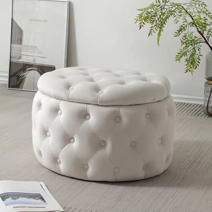 Modern Tufted Velvet Oval Storage Ottoman - Multifunctional Footrest Stool with Hidden Storage Space for Living Room Bedroom