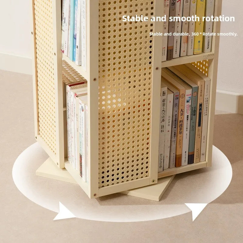 All solid wood rotating bookshelf 360-degree bookcase multi-layer storage home living room removable children's floor rack