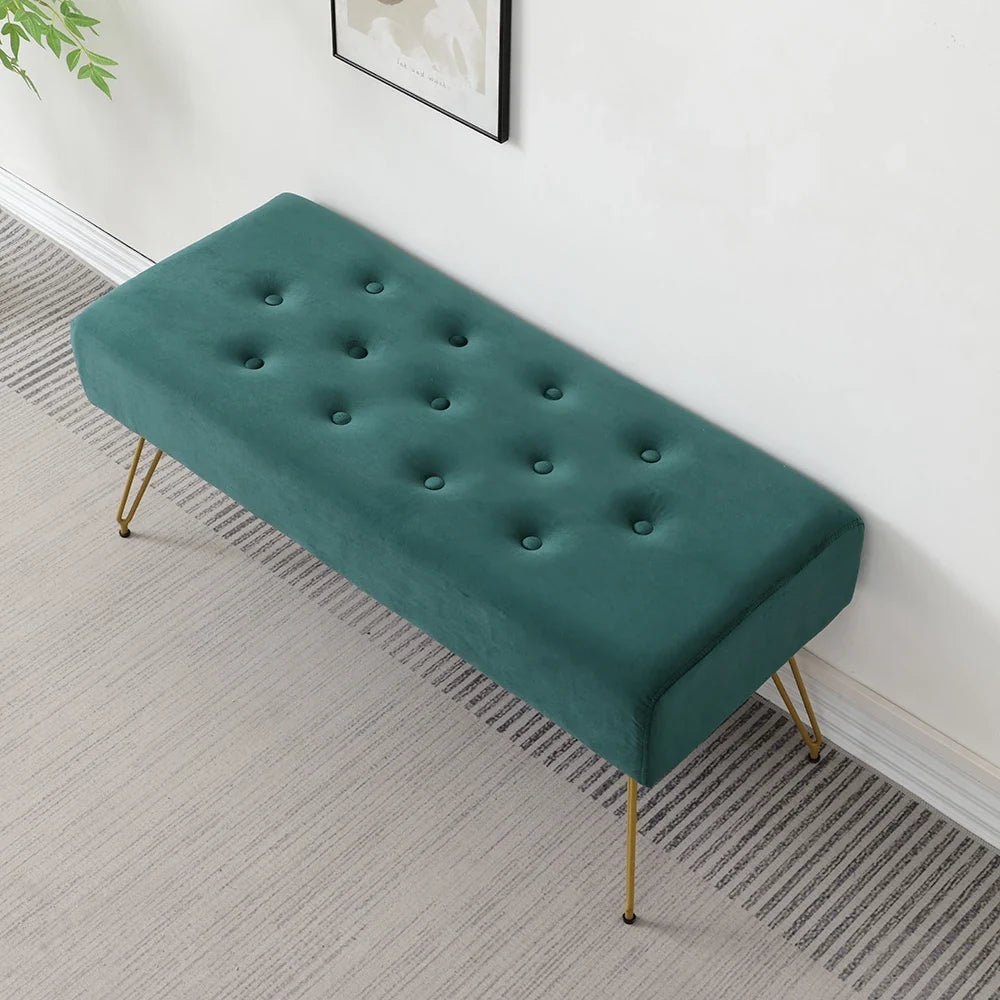 Modern Tufted Velvet Entryway Bench - Upholstered Long Shoe Bench with Gold Metal Legs for Hallway Bedroom End of Bed