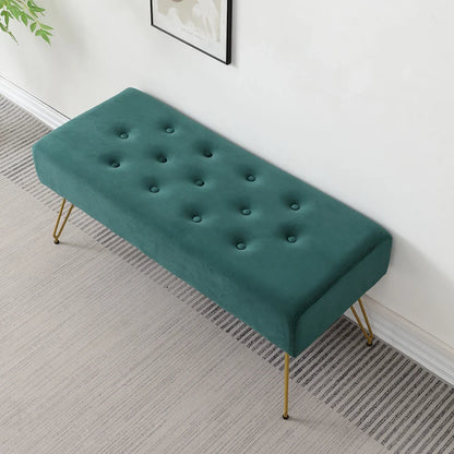 Modern Tufted Velvet Entryway Bench - Upholstered Long Shoe Bench with Gold Metal Legs for Hallway Bedroom End of Bed