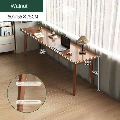 Double desk with solid wood legs, long and simple, for home use, near a window or wall, narrow table/workbench