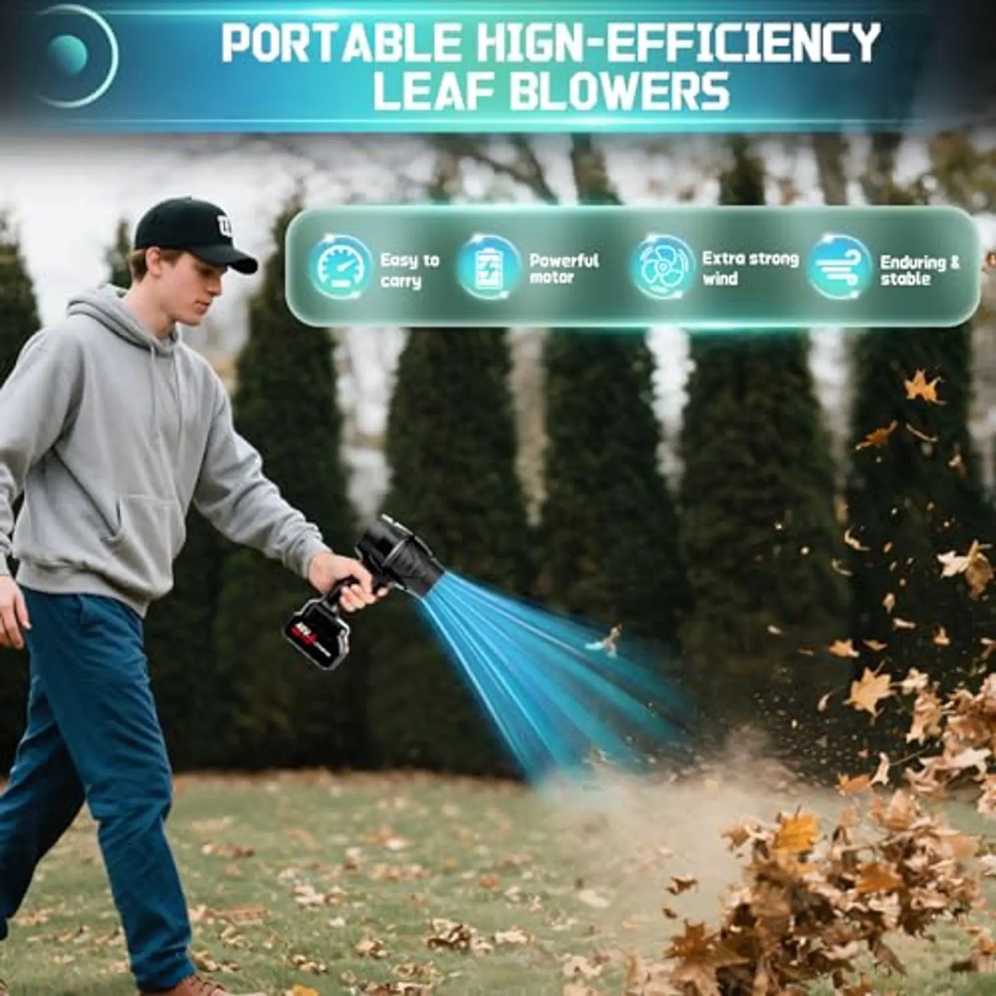 990000RPM Cordless Leaf Blower – Portable Electric Dust Cleaner with 2 Batteries, High-Speed Turbo for Yard Care