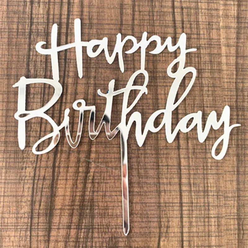 10 Pcs 1 Set Acrylic Happy Birthday Cake Topper Gold Silver Simple Design Kids Birthday Party Cake Toppers Dessert Decoration