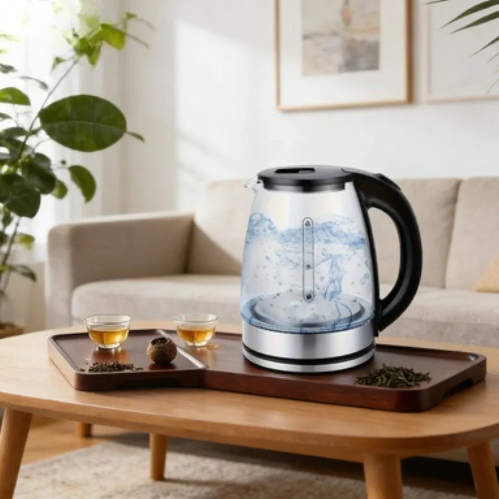 Glass Electric Kettle, Fast Boil with Auto Shut Off and Dry Burn Protection, LED Light for Tea Coffee, 110V US Plug