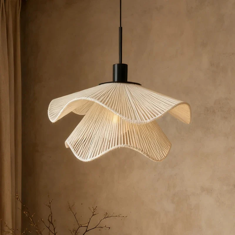 LED E27 Pendant Light Wabi Sabi Style Hemp Rope Pendant Lamp Warm Lights Living Room Bedroom Restaurant Home Decor Lighting