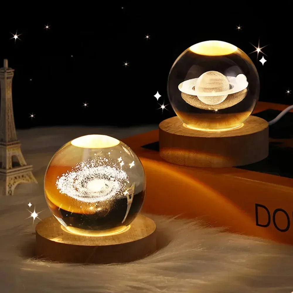 3D Crystal Lights Lamp RGB Glowing Planetary Galaxy Night Light Crystal Ball Night Lights Bedside Home Decor Christmas Gift