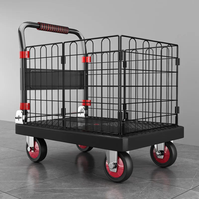 Fence flatbed cart folding silent trolley household pull trolley handling four-wheeled small trailer small pull truck