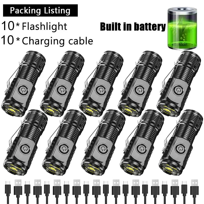 Super Bright Mini 3LED Flashlights With Pen Clip Built in Battery USB Charge Flashlight Outdoor Portable Torch Emergency Lamp