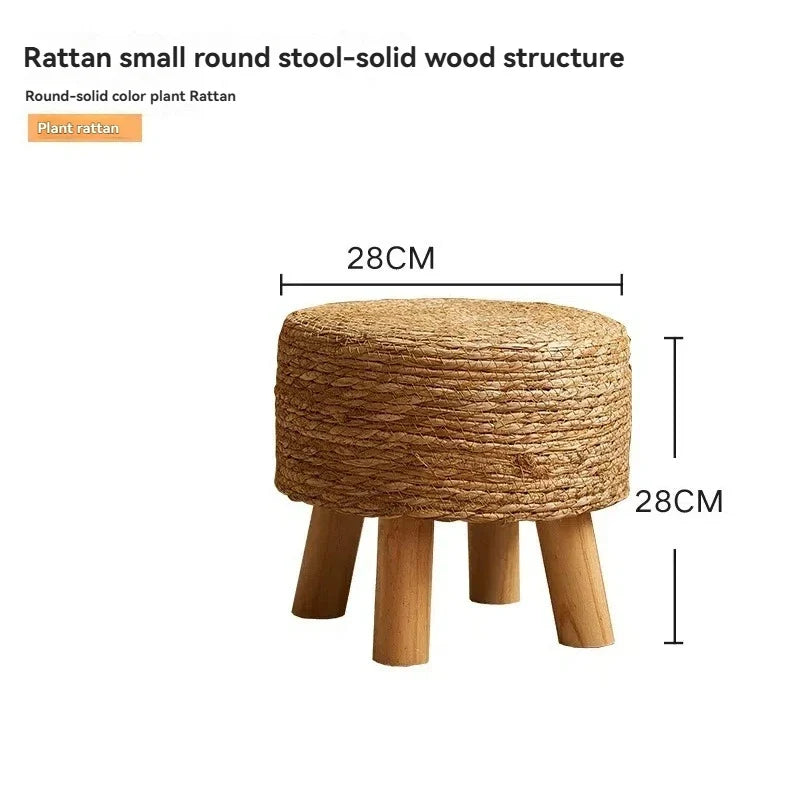 Grass woven stool, rural low stool, rattan woven shoe changing stool, thickened woven seat cushion stool
