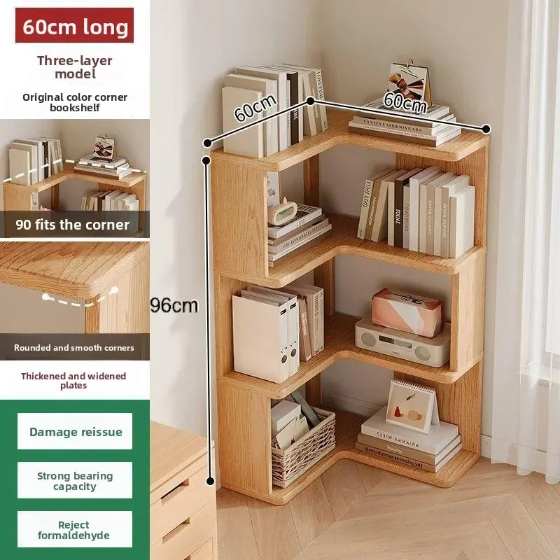 Solid wood corner bookshelf Floor rack Multi-layer corner cabinet Storage storage