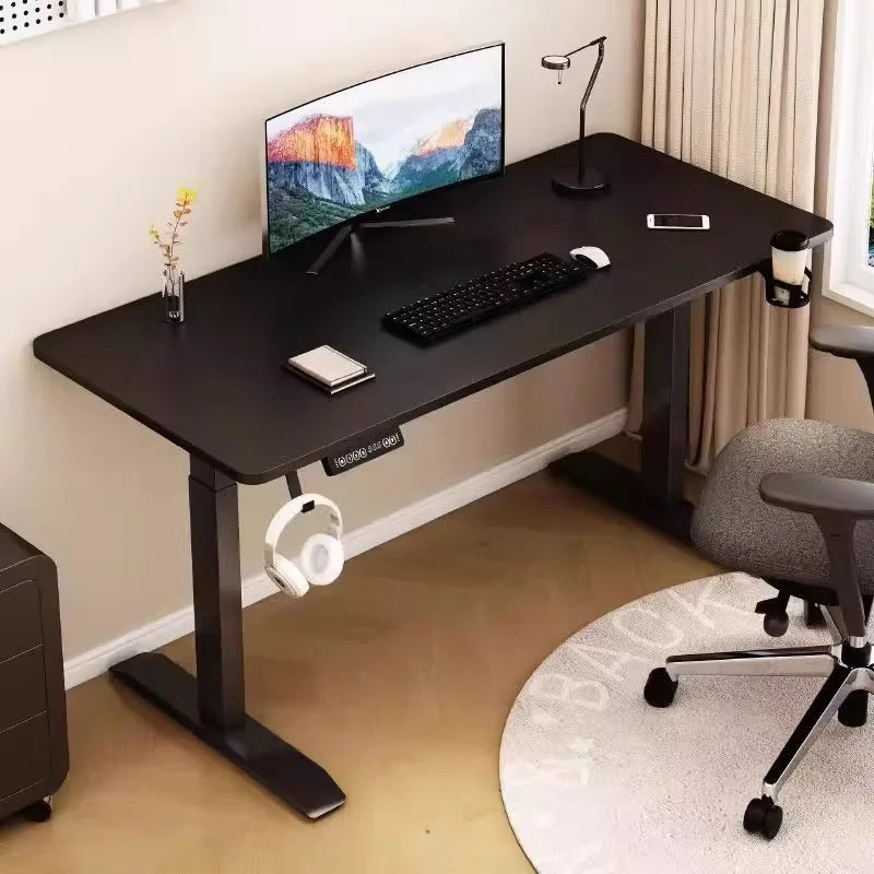 Solid wood Intelligent Electric Lifting Computer Desk,Modern Writing Gaming Desk Adjustable Height Work Study Desk Sturdy Frame