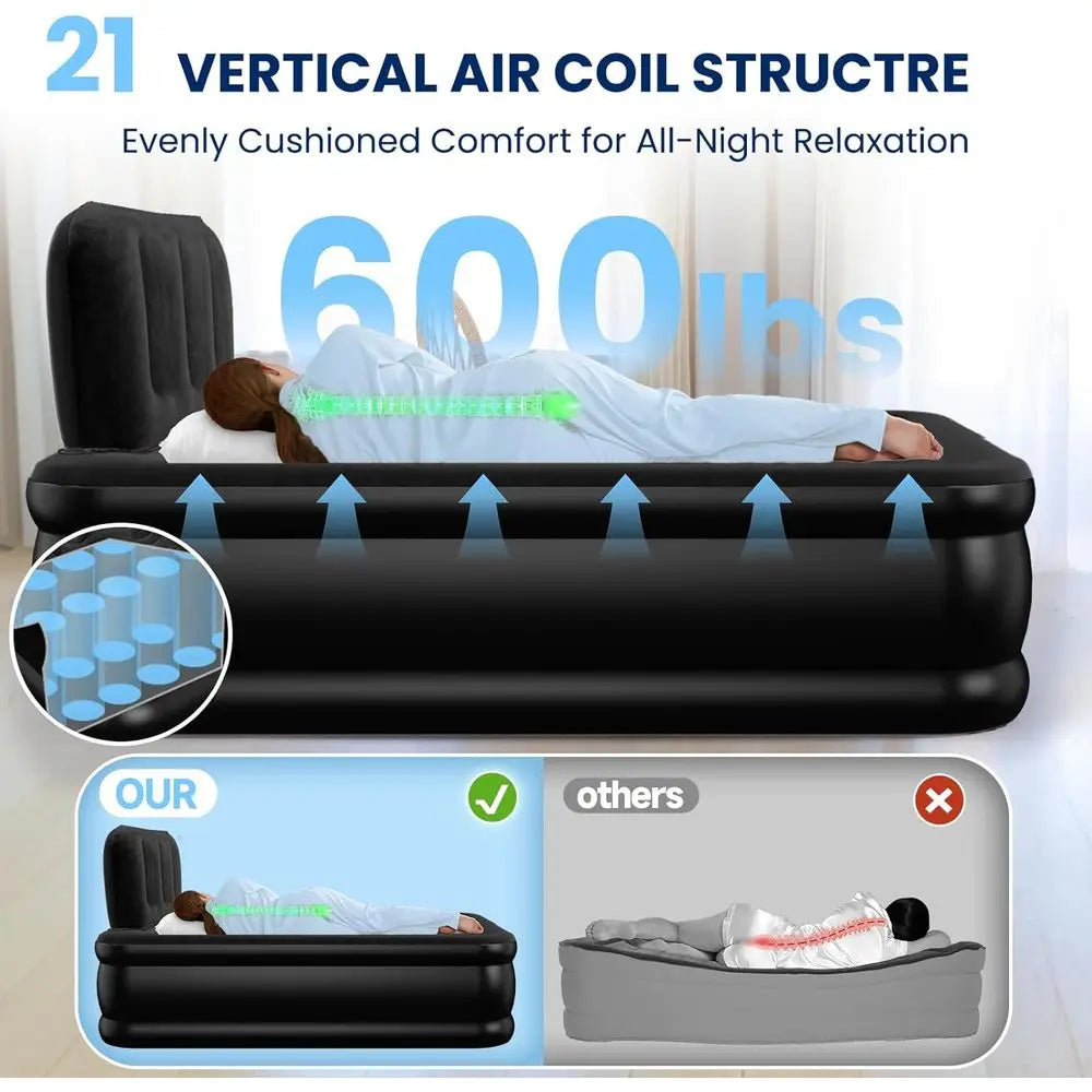 Inflatable Mattress with Built-in Pump, 500 lbs Capacity, Silent Design, Leak-Tested, Quick Inflate/Deflate, Portable for Home a