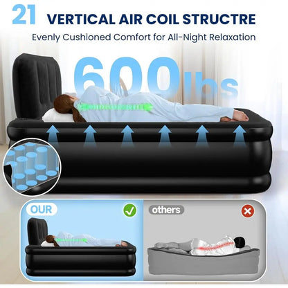 Inflatable Mattress with Built-in Pump, 500 lbs Capacity, Silent Design, Leak-Tested, Quick Inflate/Deflate, Portable for Home a