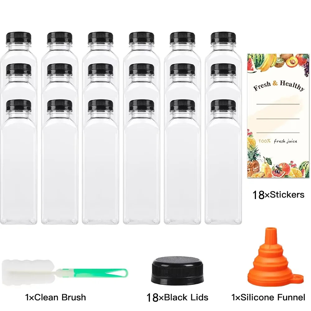 500ML Juice Bottles with Caps Clear Empty Reusable Bottles with Brush Funnel and Labels for Smoothies and Other Beverages YY177