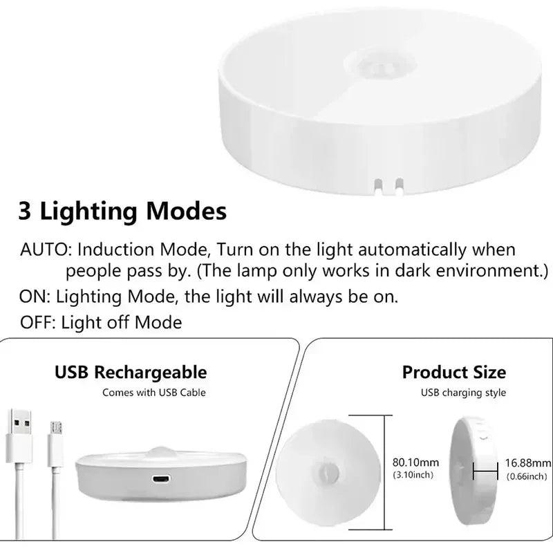 6PCS Motion Sensor LED Night Light USB Rechargeable Night Lamp For Kitchen Cabinet Wardrobe Lamp Staircase Wireless Closet Light