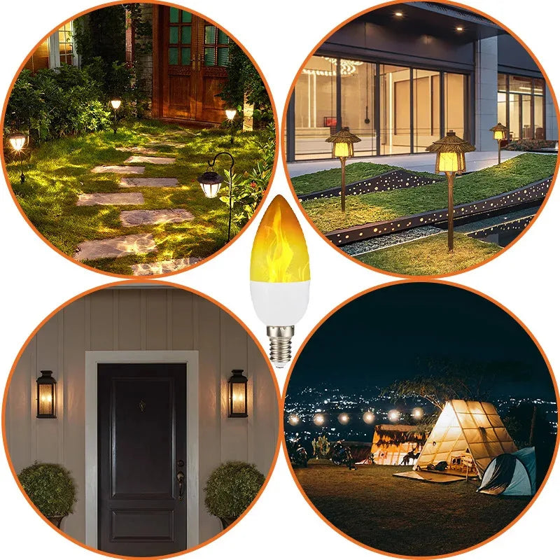 E14 LED Flame Light Bulbs 4 Modes Party LED Flame Effect Light Simulation Fire Lights Bulb Garden Decor Flickering Lamp