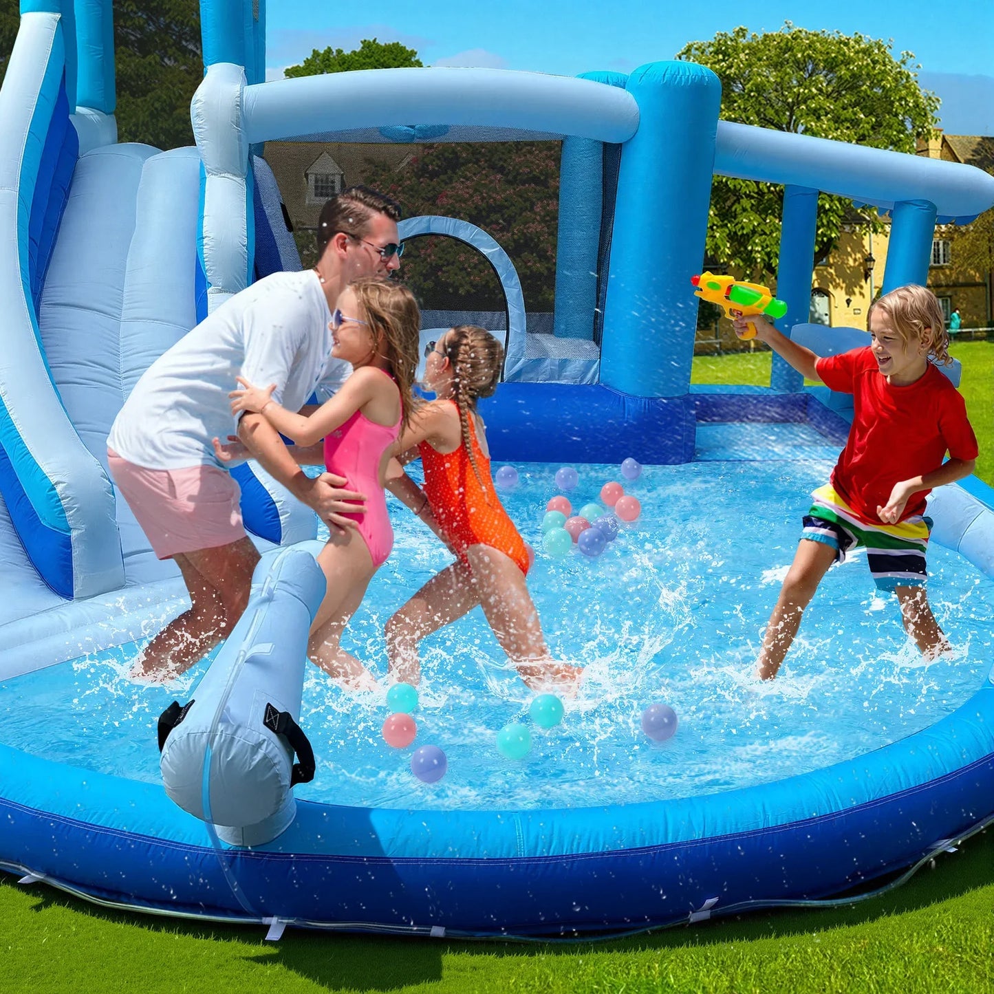Water Slide for Adults &Kids Double Water Slides Inflatable Bounce House Water Slide Water Park, Kids Bouncy House