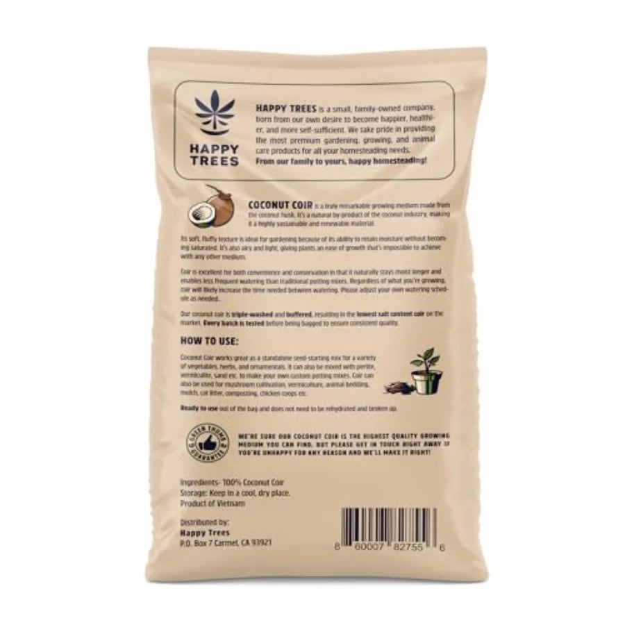 Happy Trees Coco Coir Loose Coconut Fiber Growing Medium Potting Mix Seed-Starting Premium Quality Triple-Washed for Low Salt/E