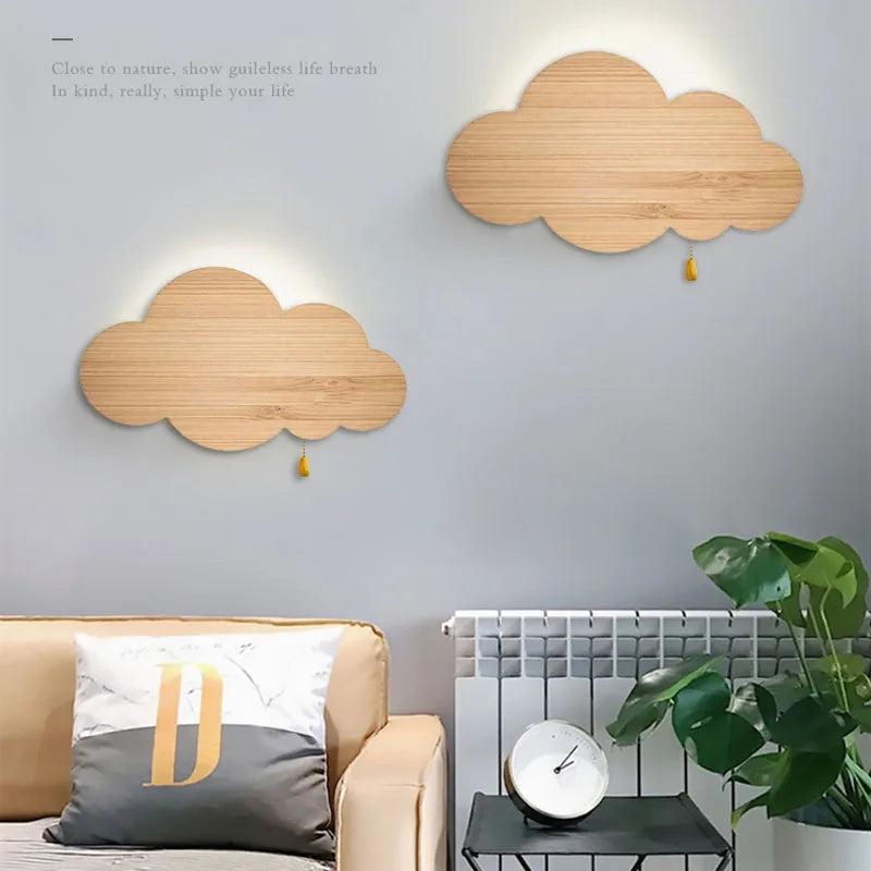 Wood grain cloud wall lamp with dimmer switch LED Wall light Children Room Nursery Room Bedroom Bedside Wall Lights