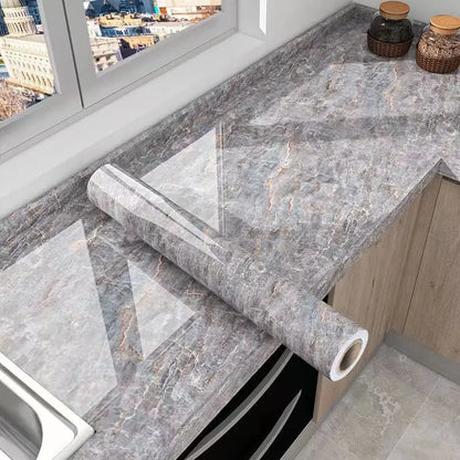 40cm Marble Self-adhesive Wallpaper Kitchen Cabinet Stove Countertop Contact paper PVC Waterproof Renovation Tile Wall Stickers