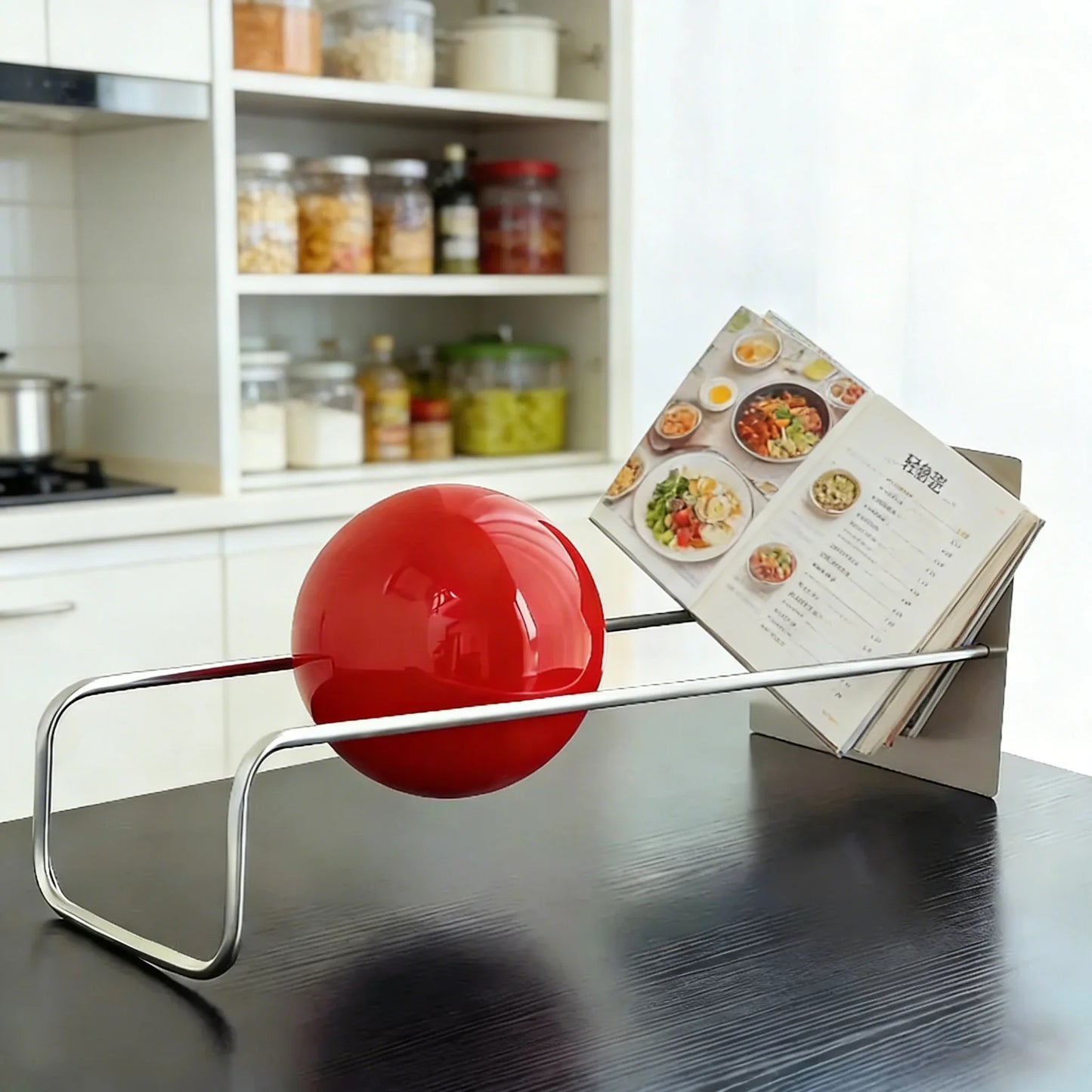 Modern Gravity Ball Book Holder – Bauhaus Mid-Century Desktop Organizer, Chic Magazine & Newspaper Rack, Stylish Office Desk
