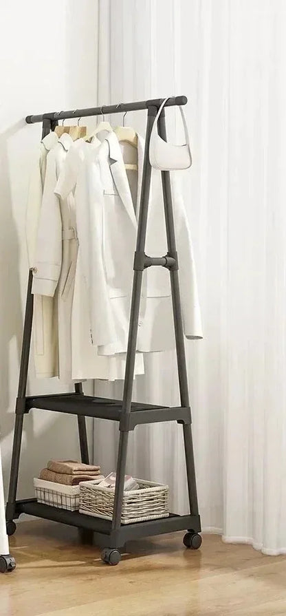 Multifunctional Storage Floor Standing Clothes Rack Simple Mobile Drying Rack Dormitory Space-saving Household Garment Organizer