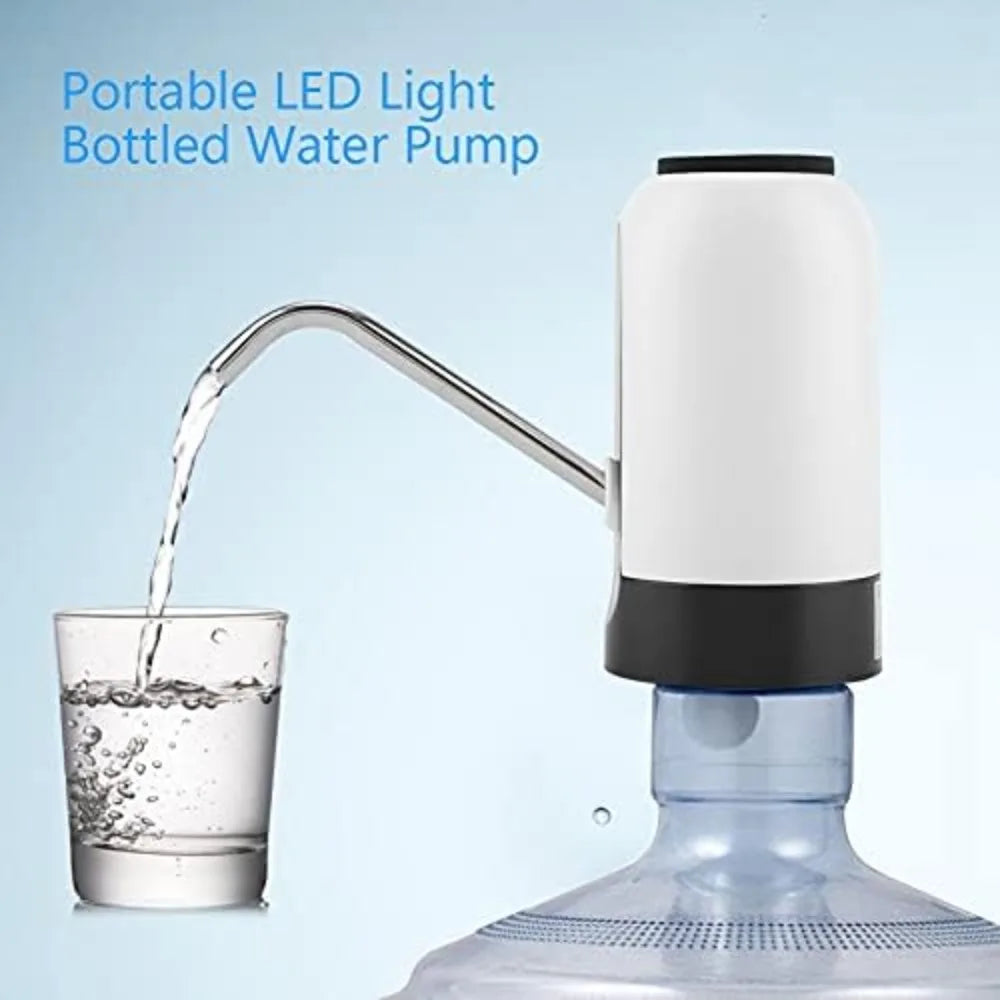 USB Rechargeable Electric Water Bottle Pump - Portable LED Light Drinking Water Dispenser for Home & Office, White & Black