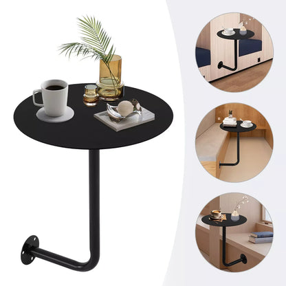 Wall Mounted L-Shaped Round Black Bar Table Space-Saving Table- Ideal for Coffee, Pub & Counter Use At Bar Height