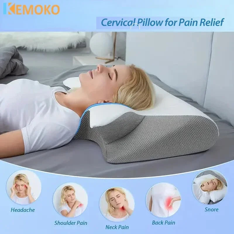 Memory Foam Cervical Pillow for Neck Pain Support Pillows Helps Sleep 2 in 1 Ergonomic Contour Orthopedic Pillow Not Collapse