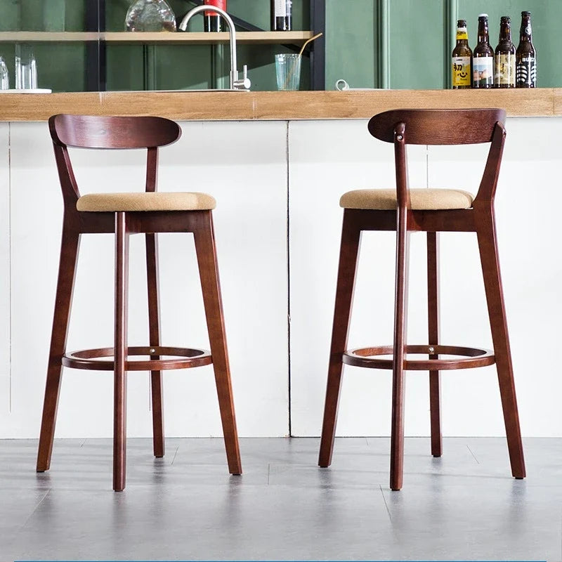 Solid Wood High Back Bar Stool Counter Height Modern Minimalist Home Bar Kitchen Island Seating Sillas Para Barra Bar Chair