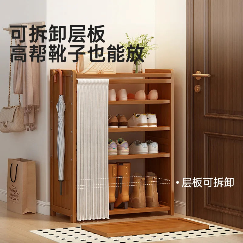 Bamboo shoe cabinet entrance door household large capacity dustproof multi-layer shoe rack rental room shoe storage rack
