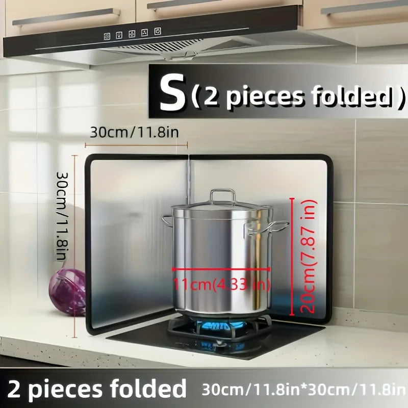 Folded Stainless Steel Splash Guard Set, Non-Stick Kitchen Stove Protection with Foldable Panels for Home RV Camping