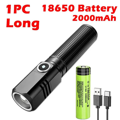 Mini Flashlight XHP50 LED USB C Rechargeable 16340 18650 Battery Flashlight 1500lm Powerful Torch Can Be Closed with One Click
